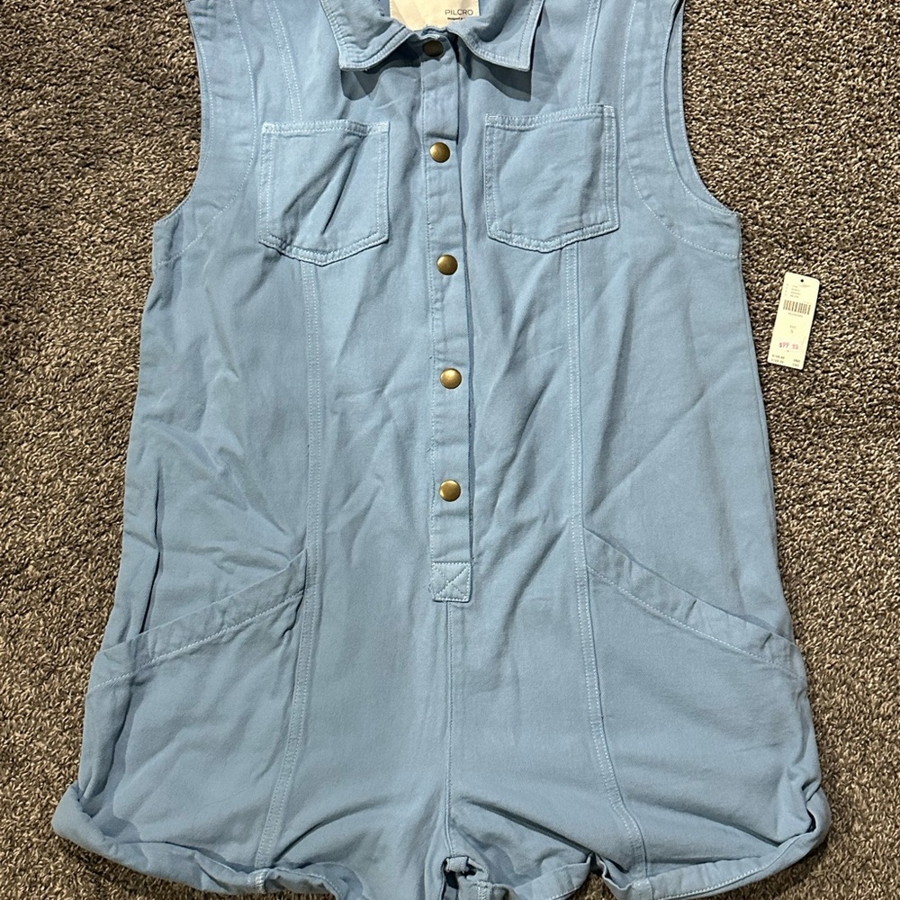 Pilcro Blue Sleeveless Button-Up Romper